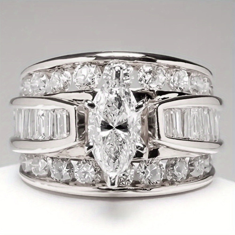 Stackable Rings for Women - Wide Band Ring Set 2Pcs for - Vintage Elegant Engagement Ring Set, Silver - product detail view 9