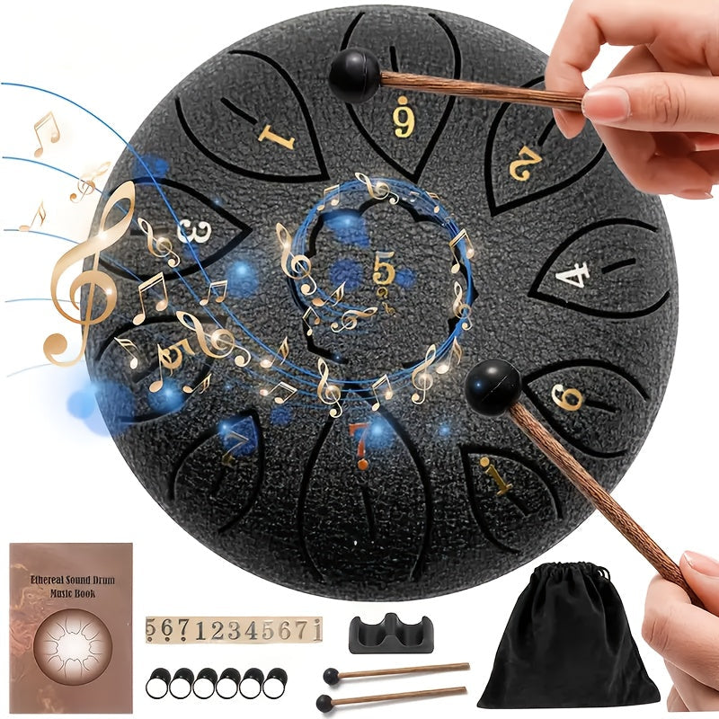 Steel Tongue Drum, 6-Inch 11-Note Set with Drumstick, Bag and Music Book