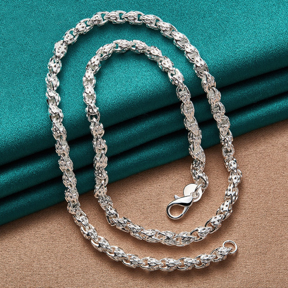 Sterling Silver Necklace - 925 Silver Bamboo Link, Textured Chain - product detail view 2