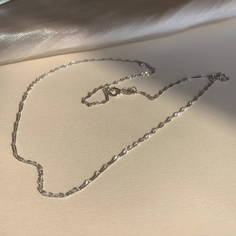 Necklace S925-Marked Fine Silver-Tone Wave Chain with Reflective Twisted Links in Four Length Options