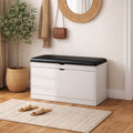 Storage Stool with Hidden Storage and Padded Seat for Entryway