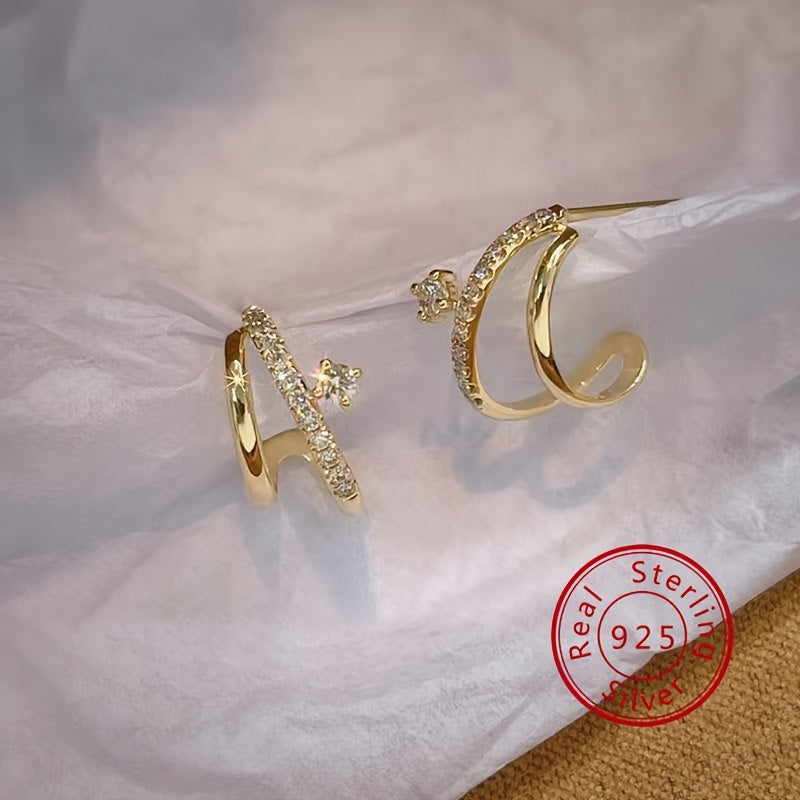 Zirconia Stud Earrings in 925 Sterling Silver with Double Claw Prong Settings and Gold or Silver Color Options