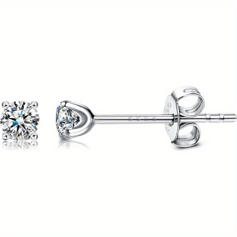 Stud Earrings for Women - Moissanite 0.1Ct D Color VVS1 Round Cut 925 Sterling Silver Platinum - product detail view 3