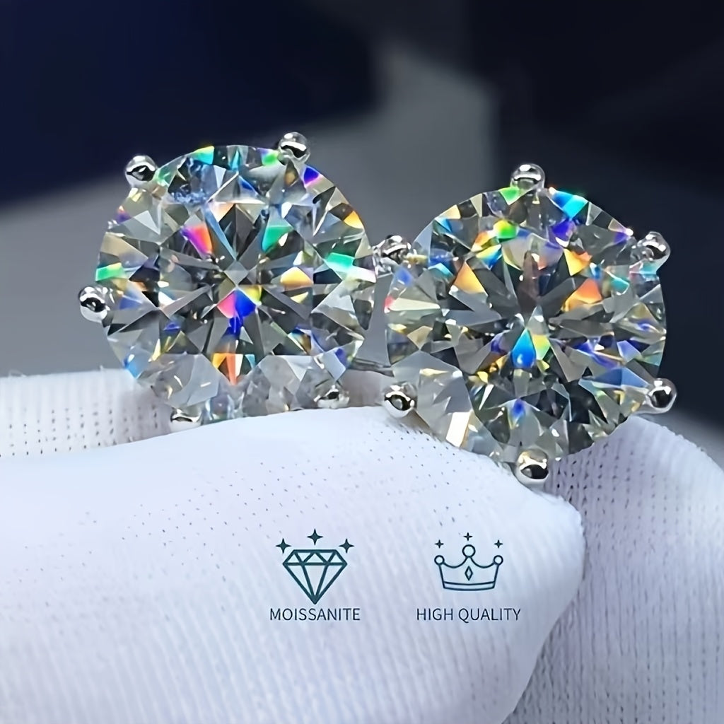 Moissanite Stud Earrings in S925 Sterling Silver with 0.5, 1, 2 or 3-Carat Size Options for Occasion Wear