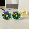 Stud Earrings Round Green Stone Pair with Four-Prong Settings and Gold-Tone or Silver-Tone Posts