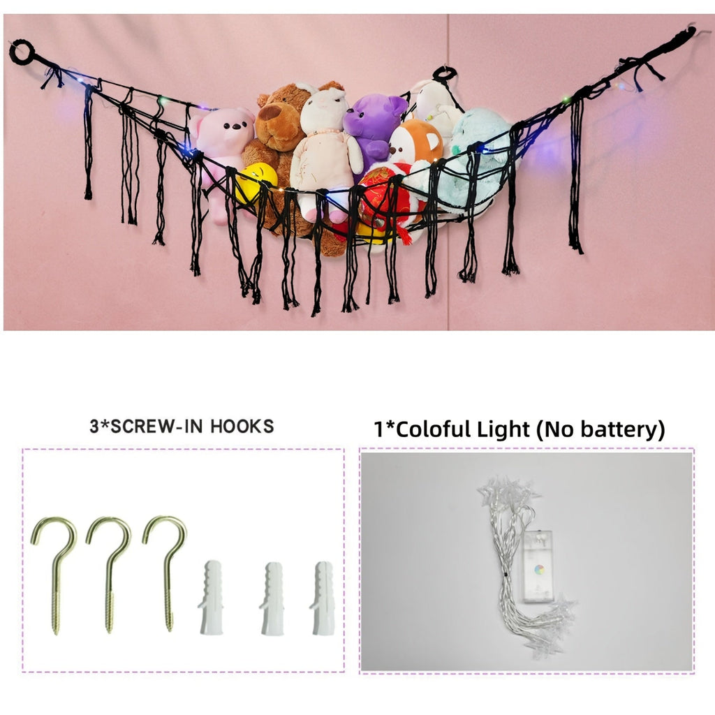 Stuffed Animal Storage Hammock with LED Lighting and Washable Cover