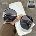 Sunglasses Diamond-Accent Sunglasses with Oversized Gradient Lenses, Protective Case, 7 Colors & Glamour Style