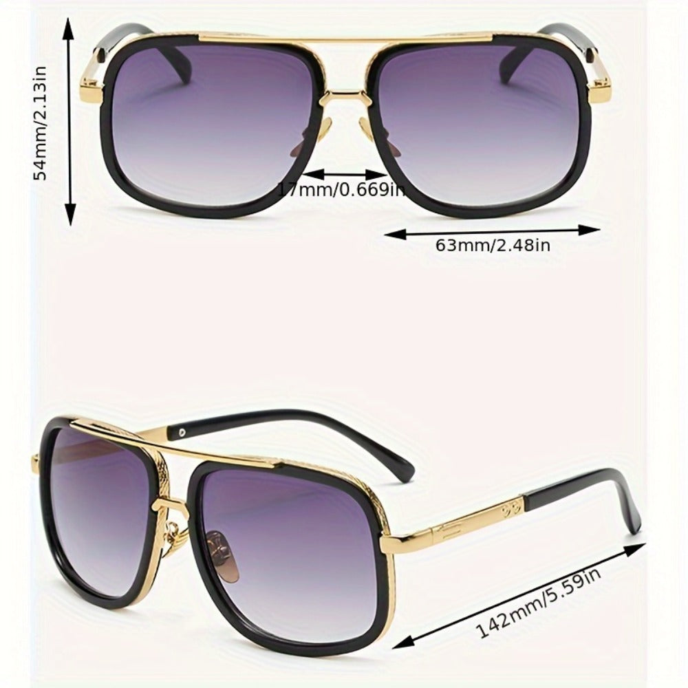 Sunglasses for Men - Double Bridge Glasses Black Frame Gold Decoration, Dual Beam Classic - product detail view 4