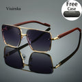 Double-Bridge Sunglasses with Gold Woodgrain Frame, UV400 Gradient Lenses and 7 Color Options