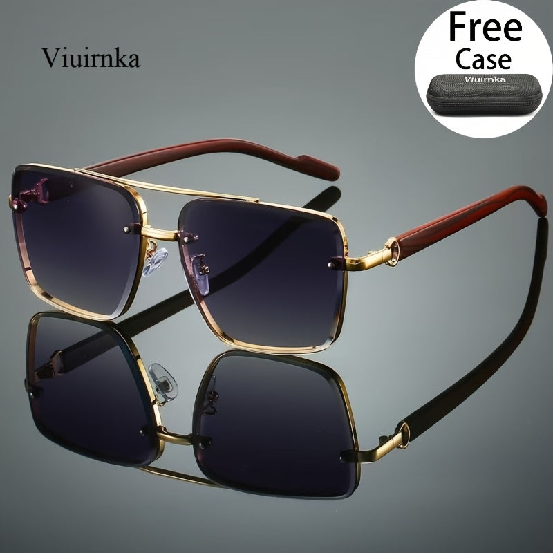 Double-Bridge Sunglasses with Gold Woodgrain Frame, UV400 Gradient Lenses and 7 Color Options