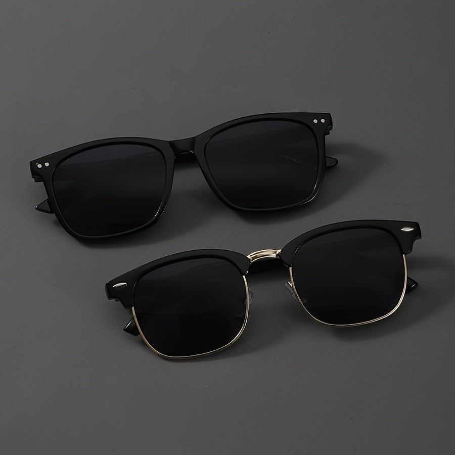 2-Pack Square-Frame Fashion Glasses in Black with Gold- or Silver-Tone Accent Pair Options