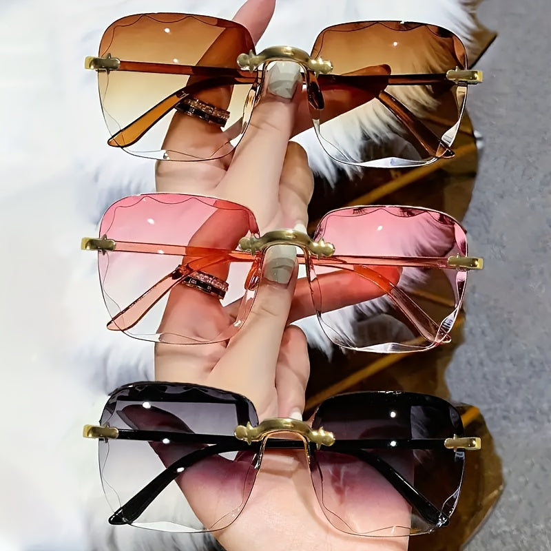 Fashion Glasses Three-Pair Rimless Square Set with Gold-Tone Arms and Mixed Gradient Lens Colors
