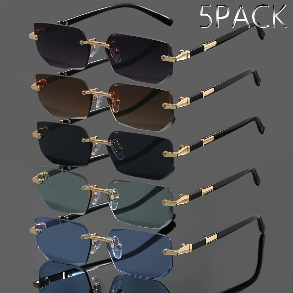 Frameless Sunglasses 5-Pack for Women with Metal Rimless Oval Lenses and 5 Coordinated Tint Colors