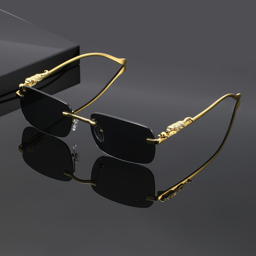 Leopard-Print Frameless Sunglasses with Square Gold Frame, Case and 3 Statement Lens Options
