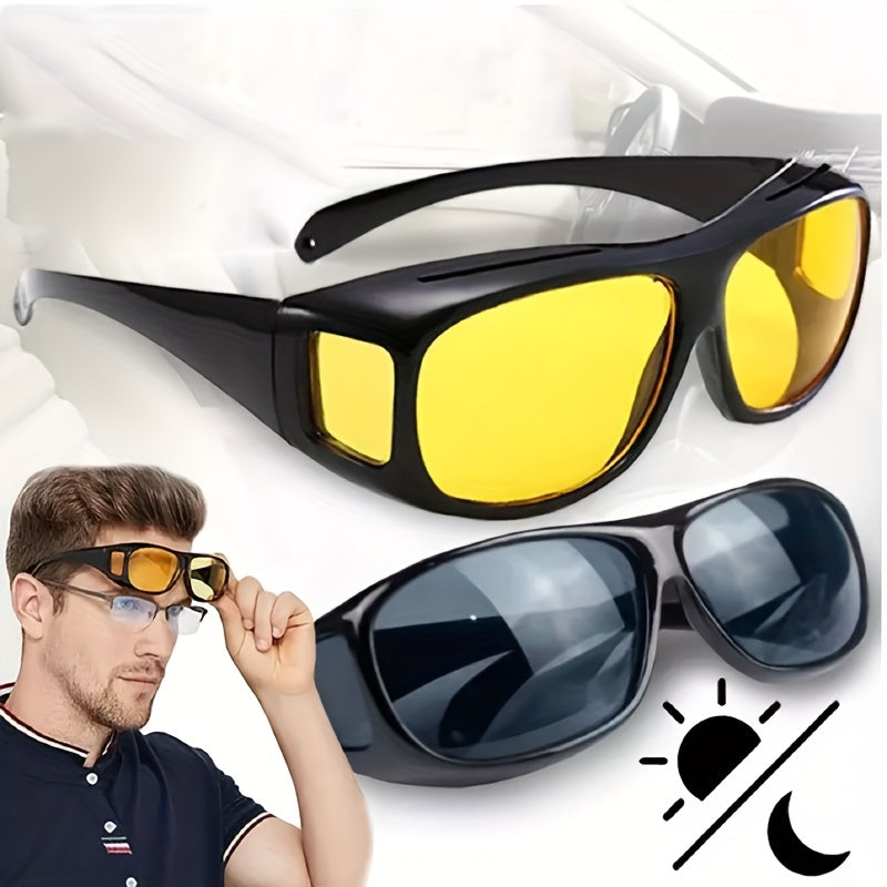 Sunglasses for Men - Night Vision Driving Glasses 2 Pcs - Anti Glare Yellow Lens HD Goggles Women