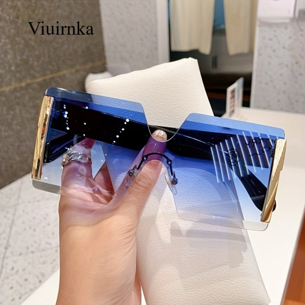 Sunglasses for Women - Oversized Frameless Glasses Gold Frame Retro Square Fashion Eyewear with - product detail view 10