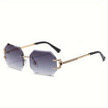 Sunglasses Oversized Polygonal Sunglasses with Rimless Gradient Gray Lenses and Lightweight Metal Frame