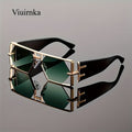 Geometric Oversized Fashion Sunglasses with Gold-Tone Bar Frame and Four Lens Color Options