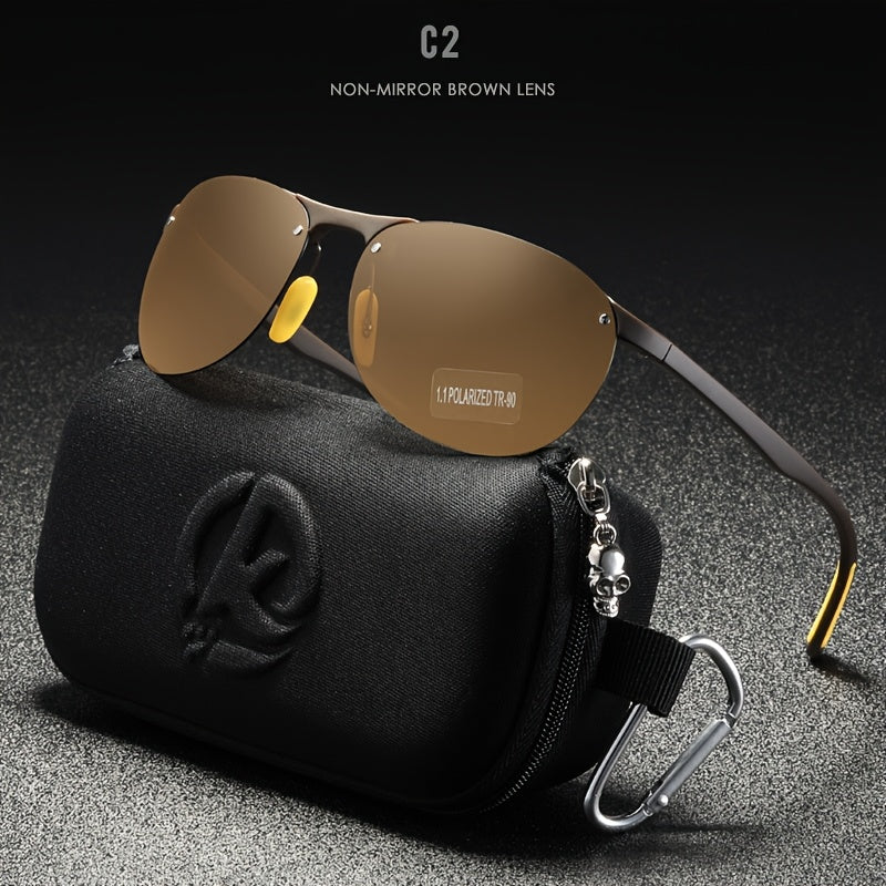 Photochromic Polarized Sunglasses with Frameless Oval TAC Lenses, TR90 Temples and 7 Options