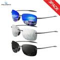 Sunglasses 3-Pair Set with Reflective Lenses for Driving and Sports with Specific Frame, Lens Color and Pack Choices