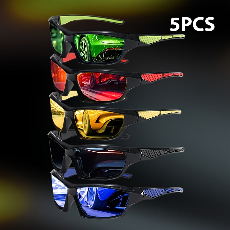 Sunglasses 5-Pack with Wraparound Sport Frames for Cycling, Driving & Coverage with Specific Frame, Lens Color and Pack Choices