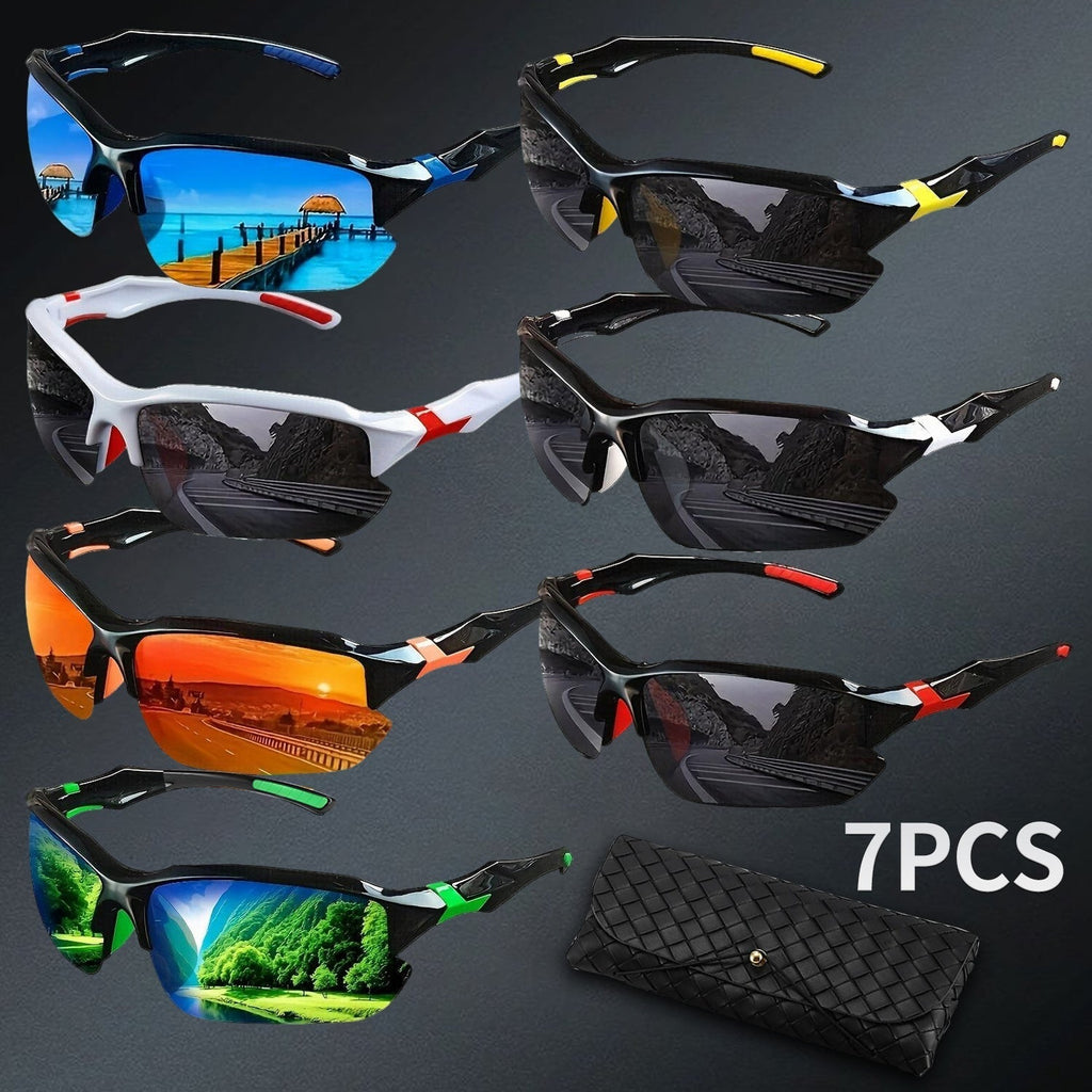Sunglasses 7-Pair Set with Square Frames for Sports, Parties and Outdoor Wear with Specific Frame, Lens Color and Pack Choices