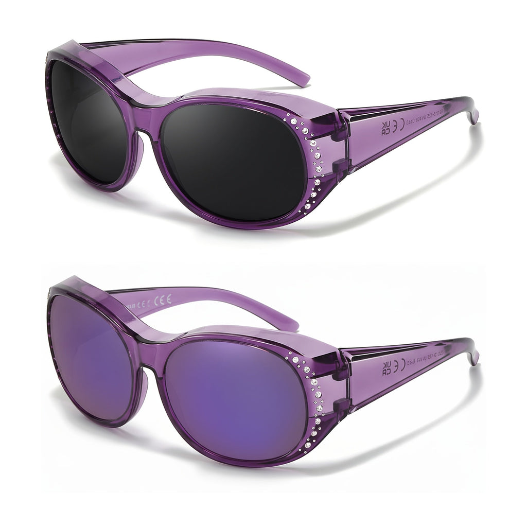 Sunglasses - Polarized Fit Over Glasses for Women 2 Pack, Rhinestone Accent Wraparound - product detail view 23