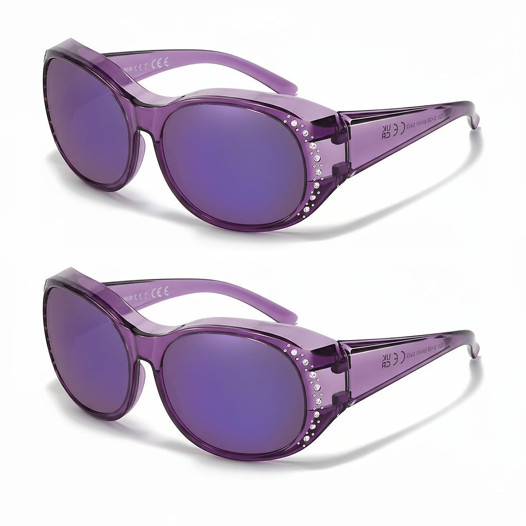 Sunglasses Fit-Over Sunglasses 2-Pack with Rhinestone Wraparound Frames for Prescription Glasses