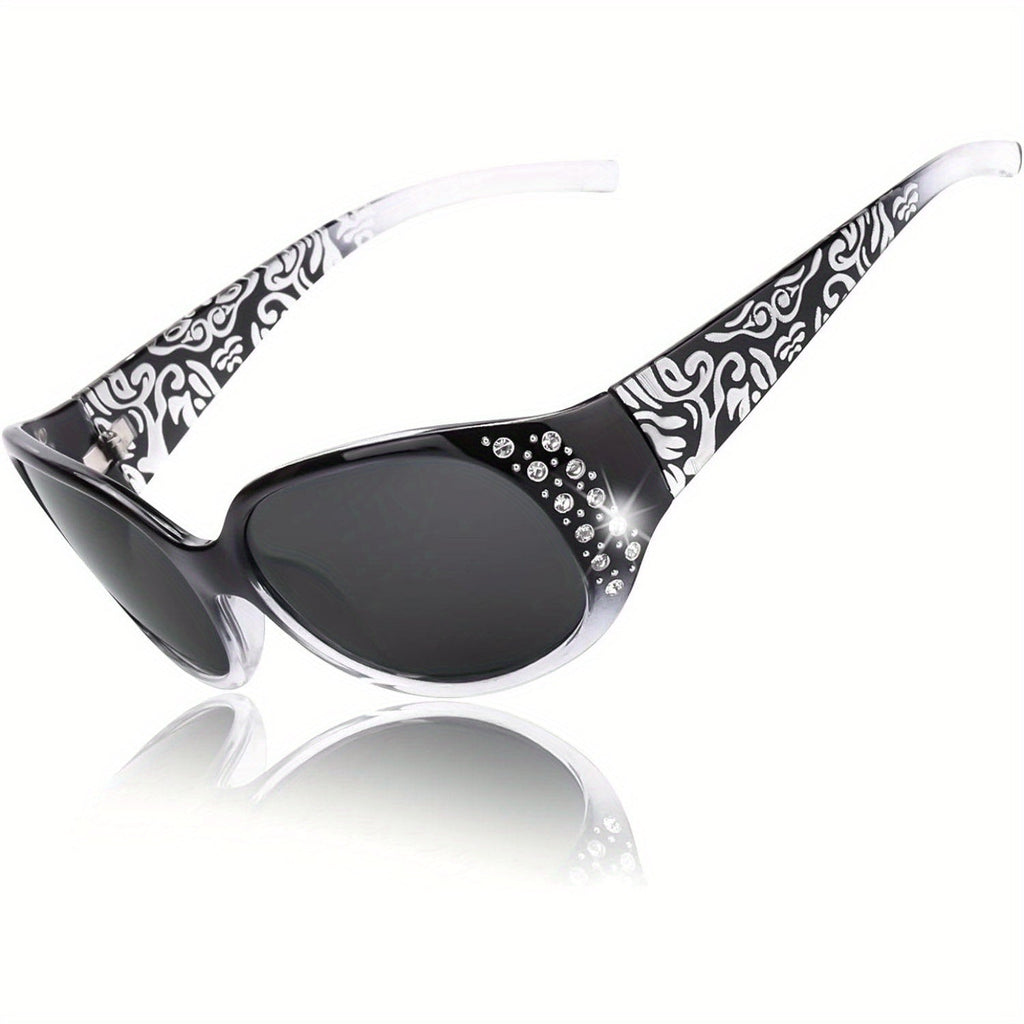 Sunglasses for Women - Polarized for Rhinestone Wrap Around Oversized Shield Lens UV400 - product detail view 16