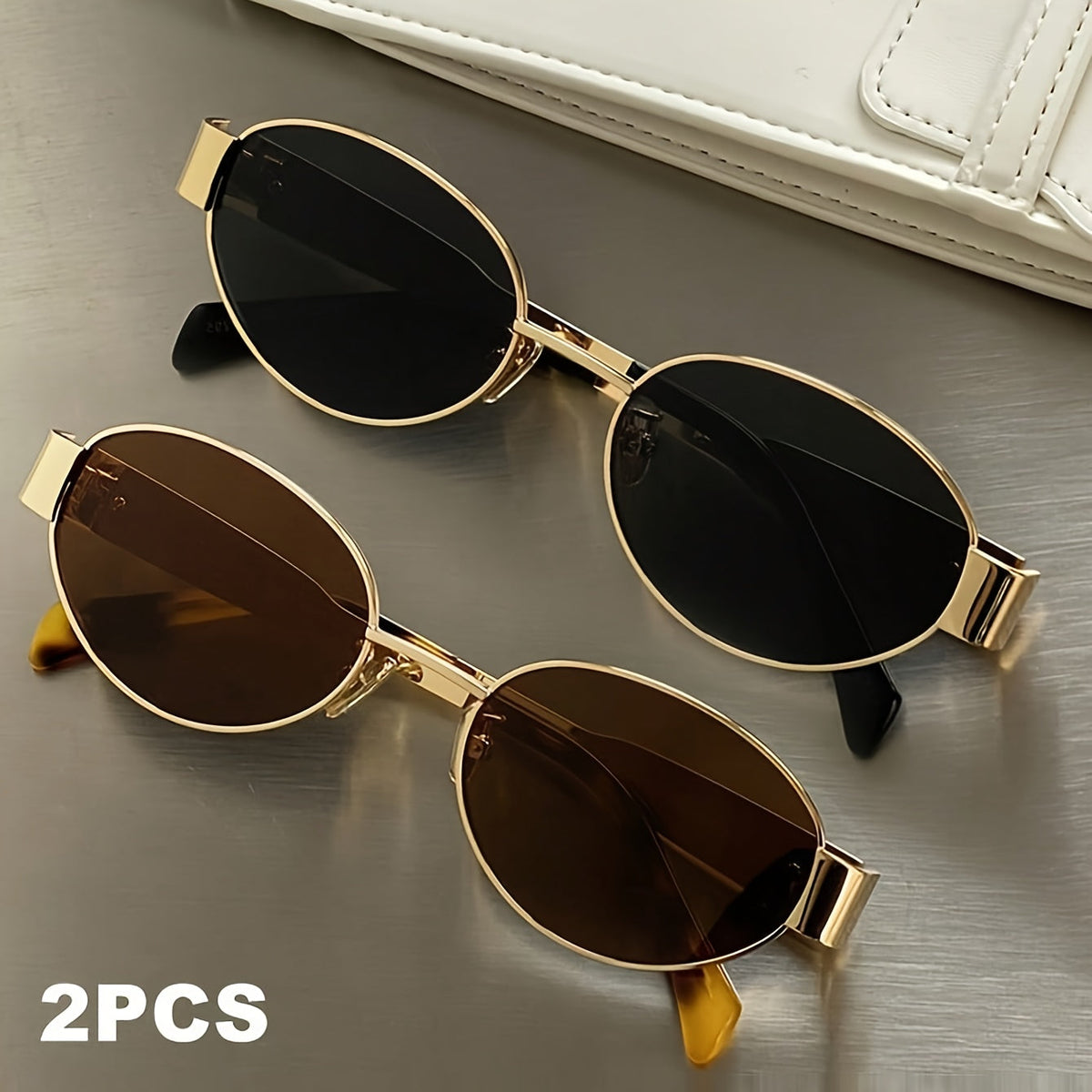 Sunglasses Retro Oval Sunglasses 2-Pack with Slim Metal Frames, and Unisex Vintage Styling