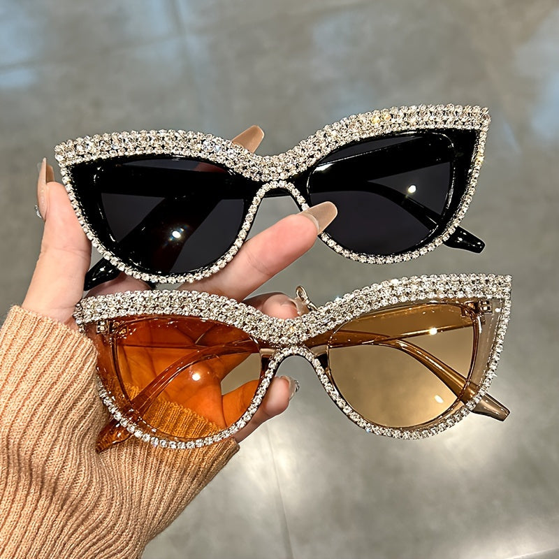 Fashion Glasses Two-Pair Rhinestone Cat-Eye Set in Champagne and Black with a Protective Case