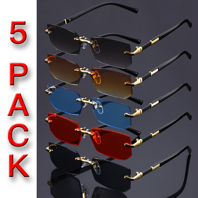 Sunglasses Rimless Sunglasses 5-Pack with Frameless Gradient Lenses, Slim Temples & 5 Assorted Colors