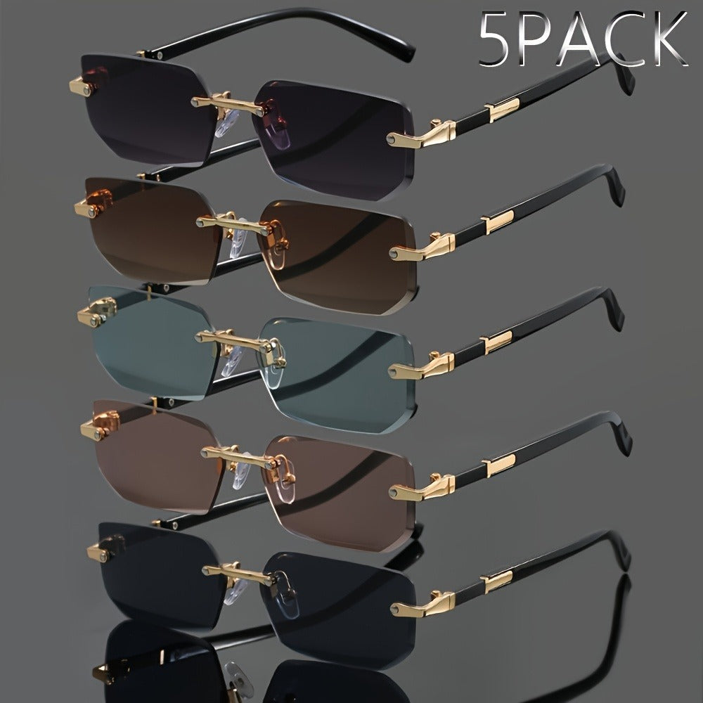 Sunglasses for Men - Rimless 5-Pack Women Frameless Metal Fashion Eyewear in Grey, Brown - product detail view 4