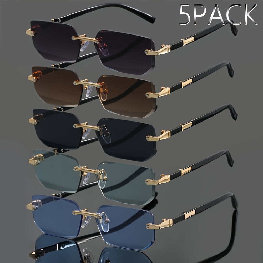Sunglasses for Men - Rimless 5-Pack Women Frameless Metal Fashion Eyewear in Grey, Brown - product detail view 6