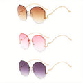 Three-Piece Rimless Geometric Sunglasses Set with Two Coordinated Gradient Lens Color Mixes