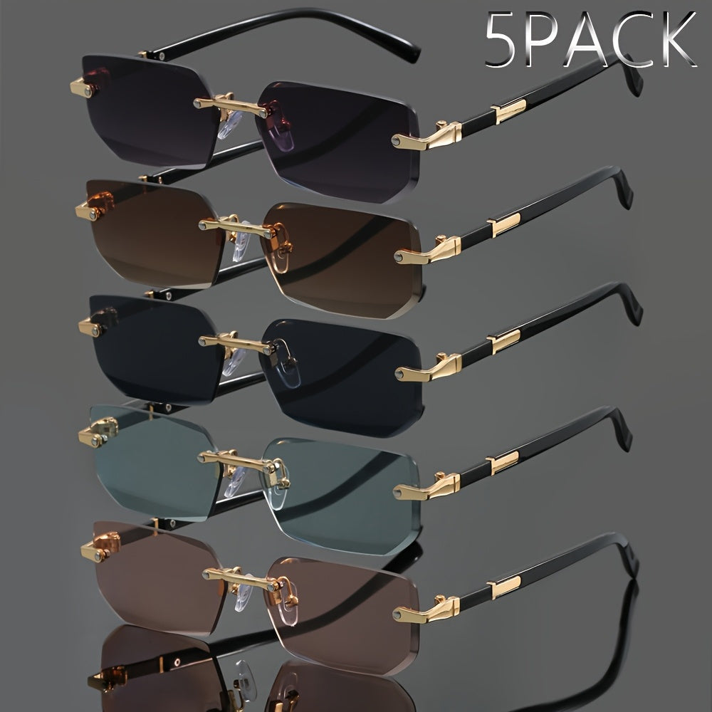 Sunglasses for Men - Rimless Glasses 5-Pack Frameless Metal Retro Slim for & Women, Multi-Color - product detail view 7