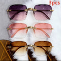 Sunglasses Rimless Square Sunglasses 3-Pack with Lightweight Frameless Design and Black, Purple, Brown Lenses