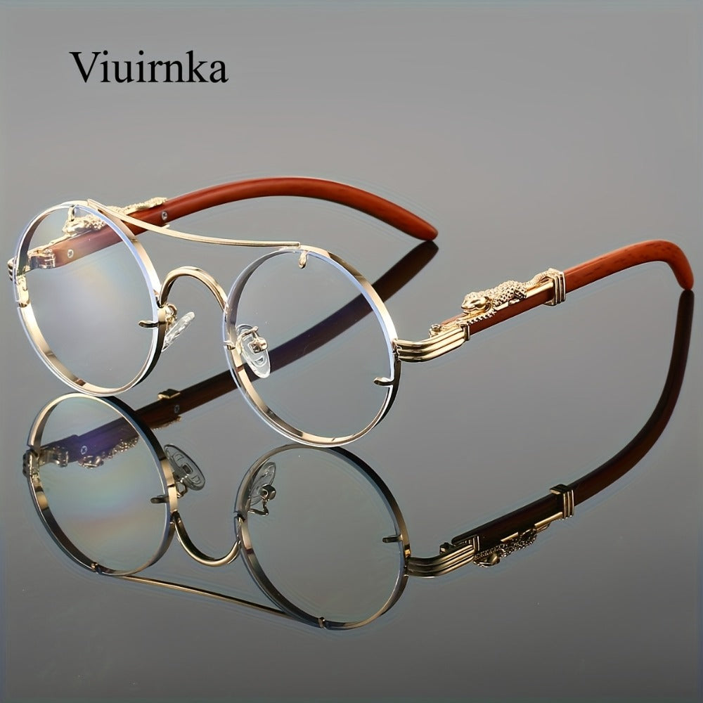 Sunglasses for Men - Round Women Metal Frame Double Bridge Gradient PC Lenses Leopard Hinge - product detail view 3