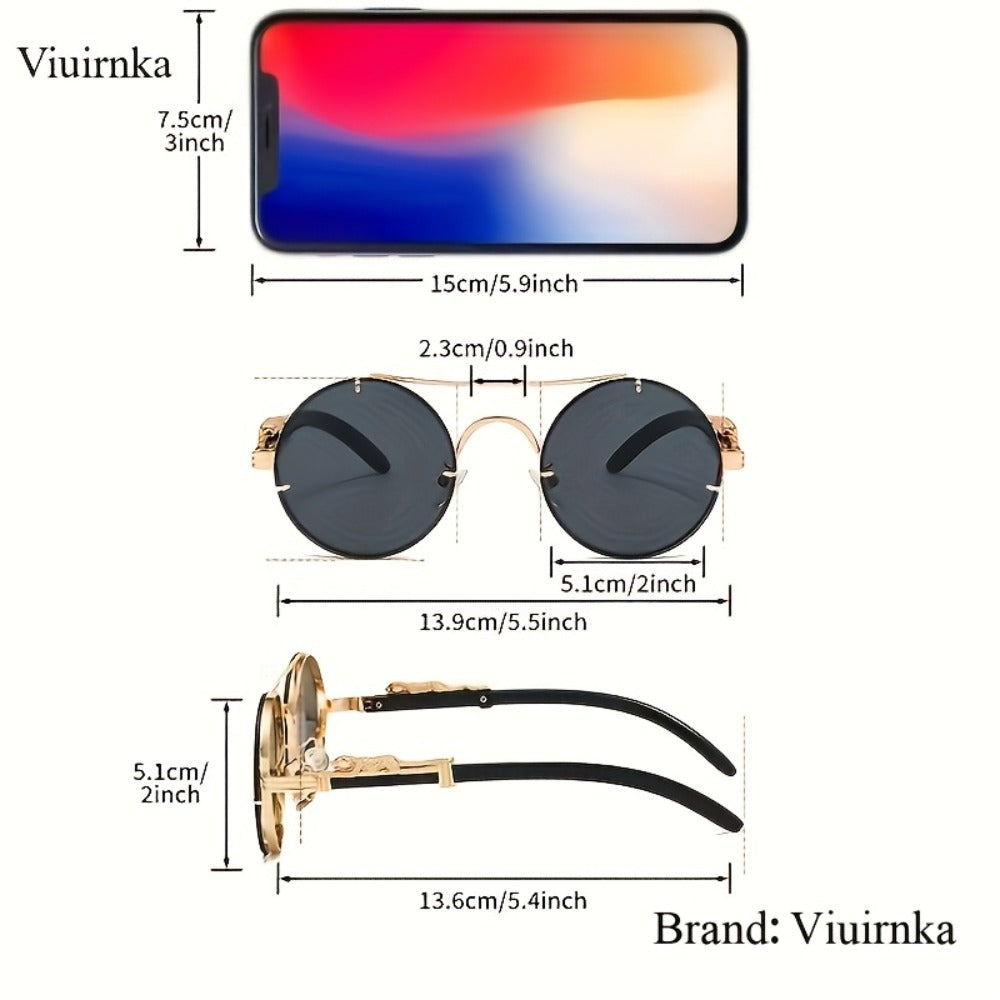 Sunglasses for Men - Round Women Metal Frame Double Bridge Gradient PC Lenses Leopard Hinge - product detail view 11