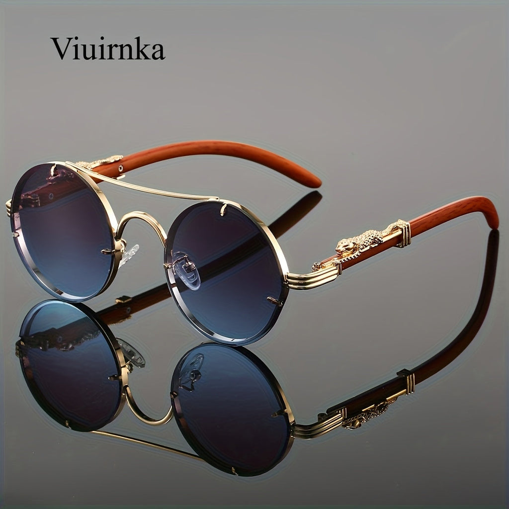 Sunglasses for Men - Round Women Metal Frame Double Bridge Gradient PC Lenses Leopard Hinge - product detail view 23