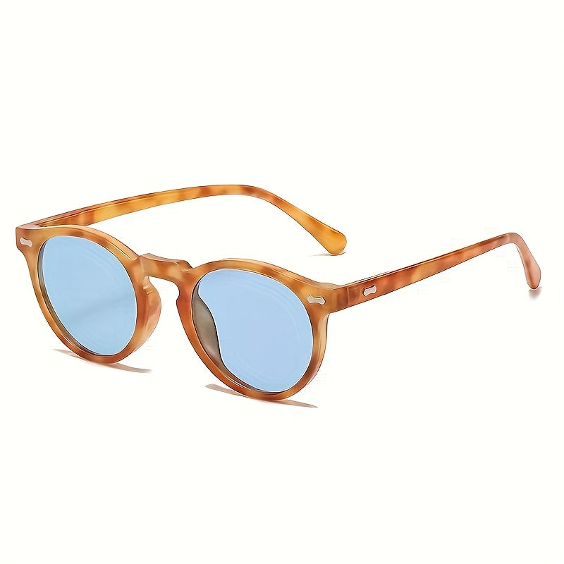 Sunglasses Round Sunglasses with Beach Blue Acetate Frame, Lenses and Vintage Unisex Style