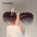 Semi-Rimless Studded Sunglasses with Slim Gold-Tone Frame and Four Gradient Lens Color Options