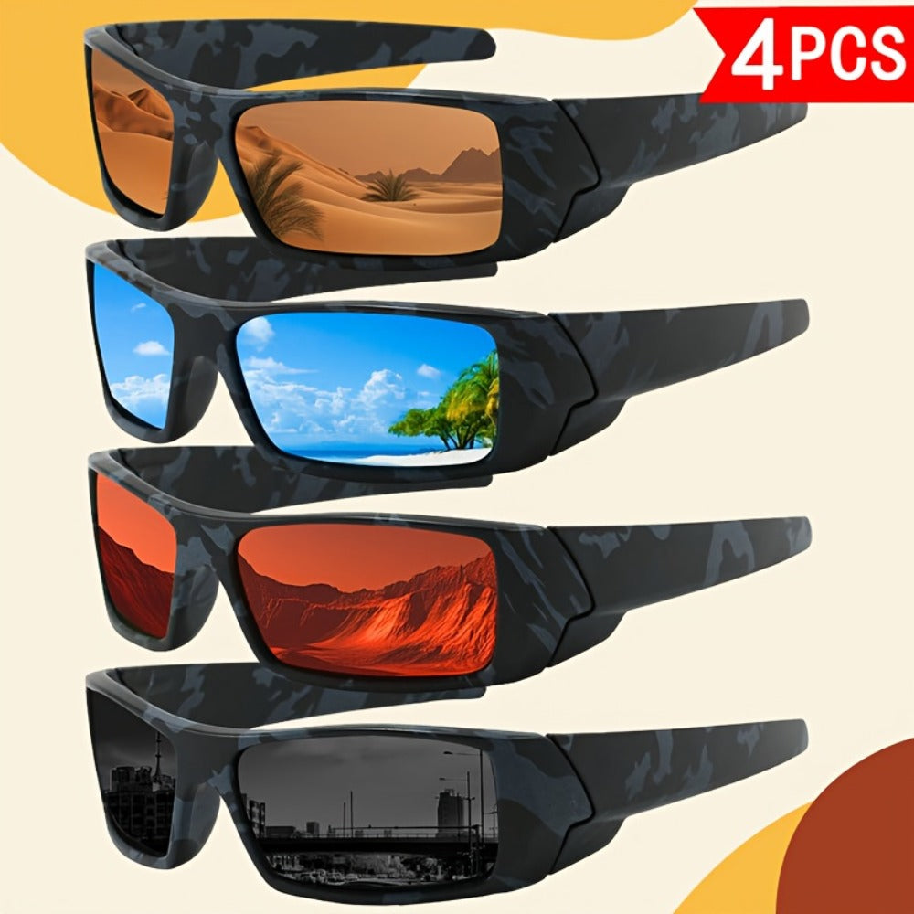 Sunglasses for Men - Sports 4 Pack HD Polarized Cross Frame Camo & Solid Color Combos - product detail view 4