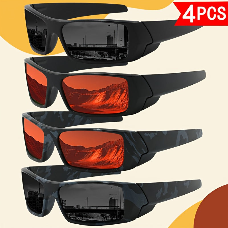 Sunglasses Sports Sunglasses 4-Pack for Men with Cross Frames and 6 Camo Color Combinations