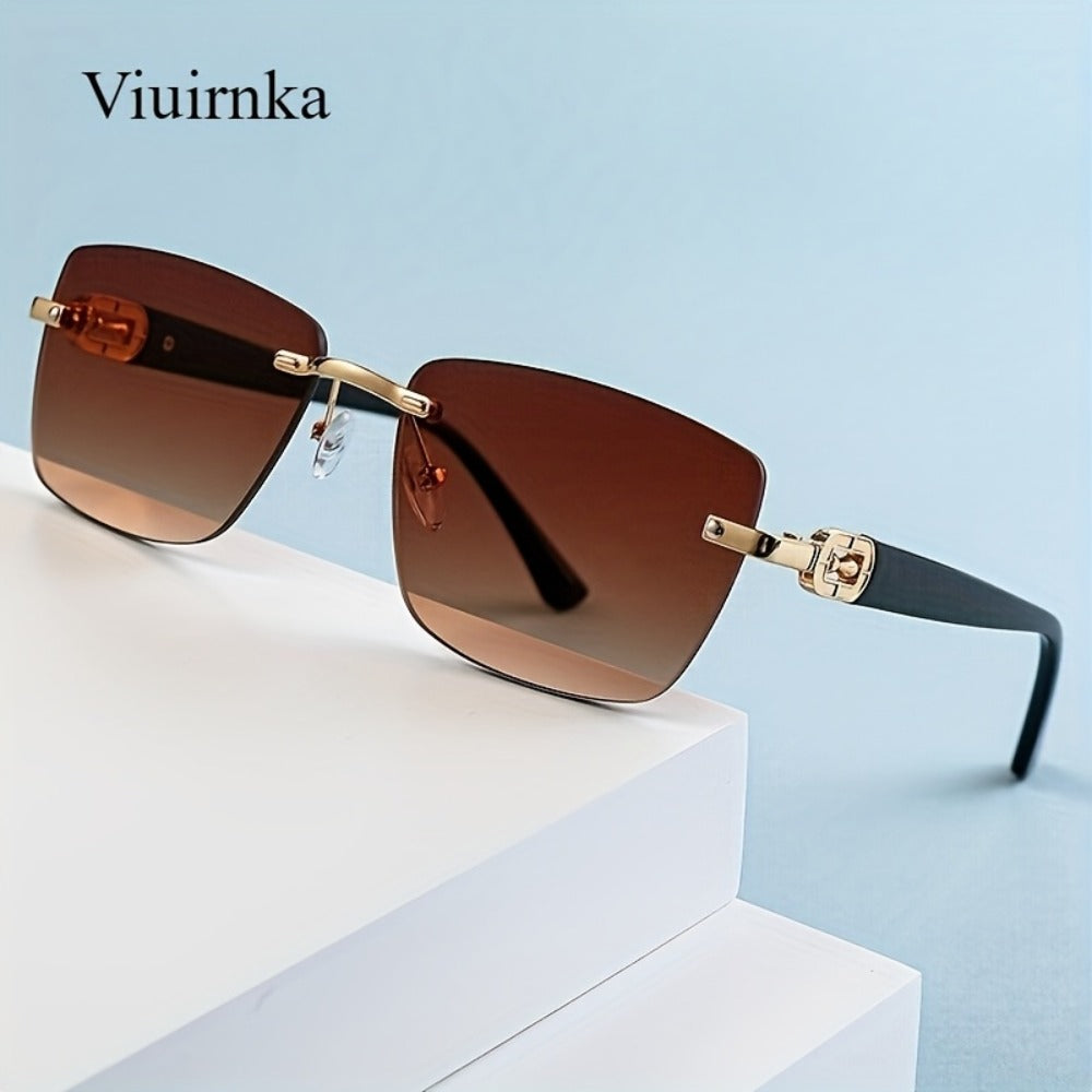 Sunglasses for Men - Square Frameless Unisex Trendy Fashion Eyewear Clear Vision UV Protection - product detail view 6