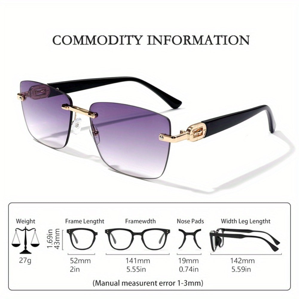 Sunglasses for Men - Square Frameless Unisex Trendy Fashion Eyewear Clear Vision UV Protection - product detail view 16