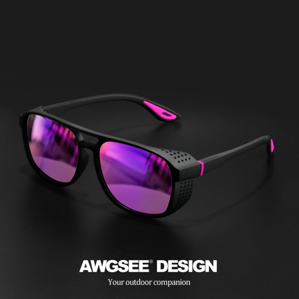 Sunglasses for Men - Steampunk Polarized Round Lens UV400 - HD Side Cutout Frame Sports Eyewear - product detail view 10