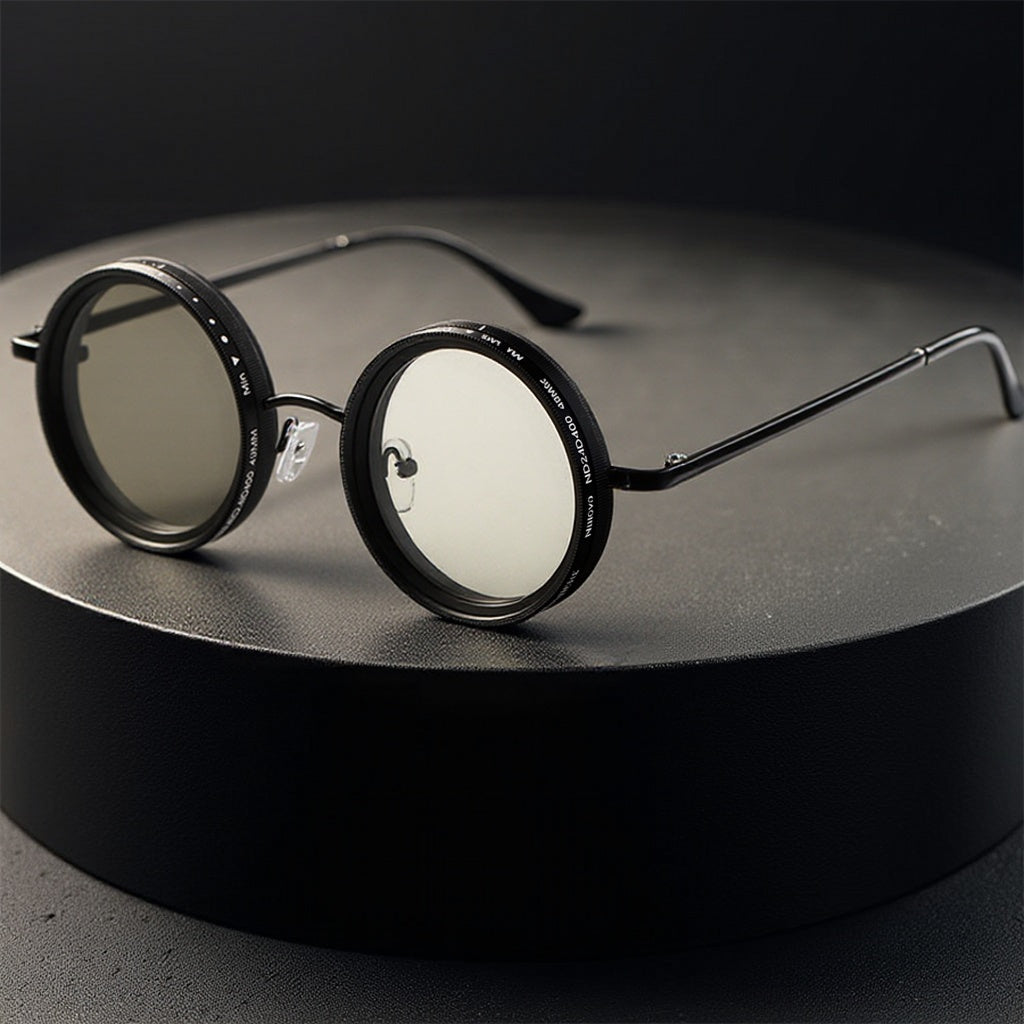 Sunglasses for Men - Steampunk Rotatable Flip-Up Lens UV400 Polarized - Vintage Round Goggles - product detail view 16