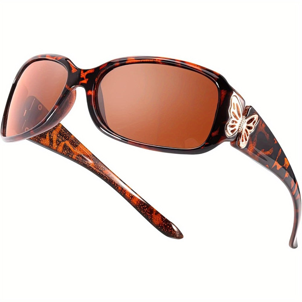 Sunglasses for Women - Wrap Around for , Polarized Butterfly Decor Fashion Glasses with UV - product detail view 5