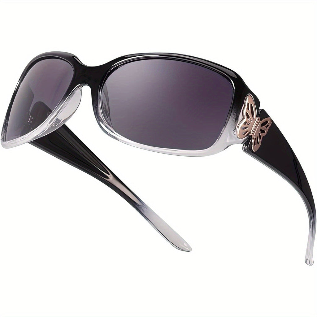 Sunglasses Wraparound Sunglasses with Butterfly Temple Decor, and 7 Artistic Styles with Specific Frame, Lens Color and Pack Choices